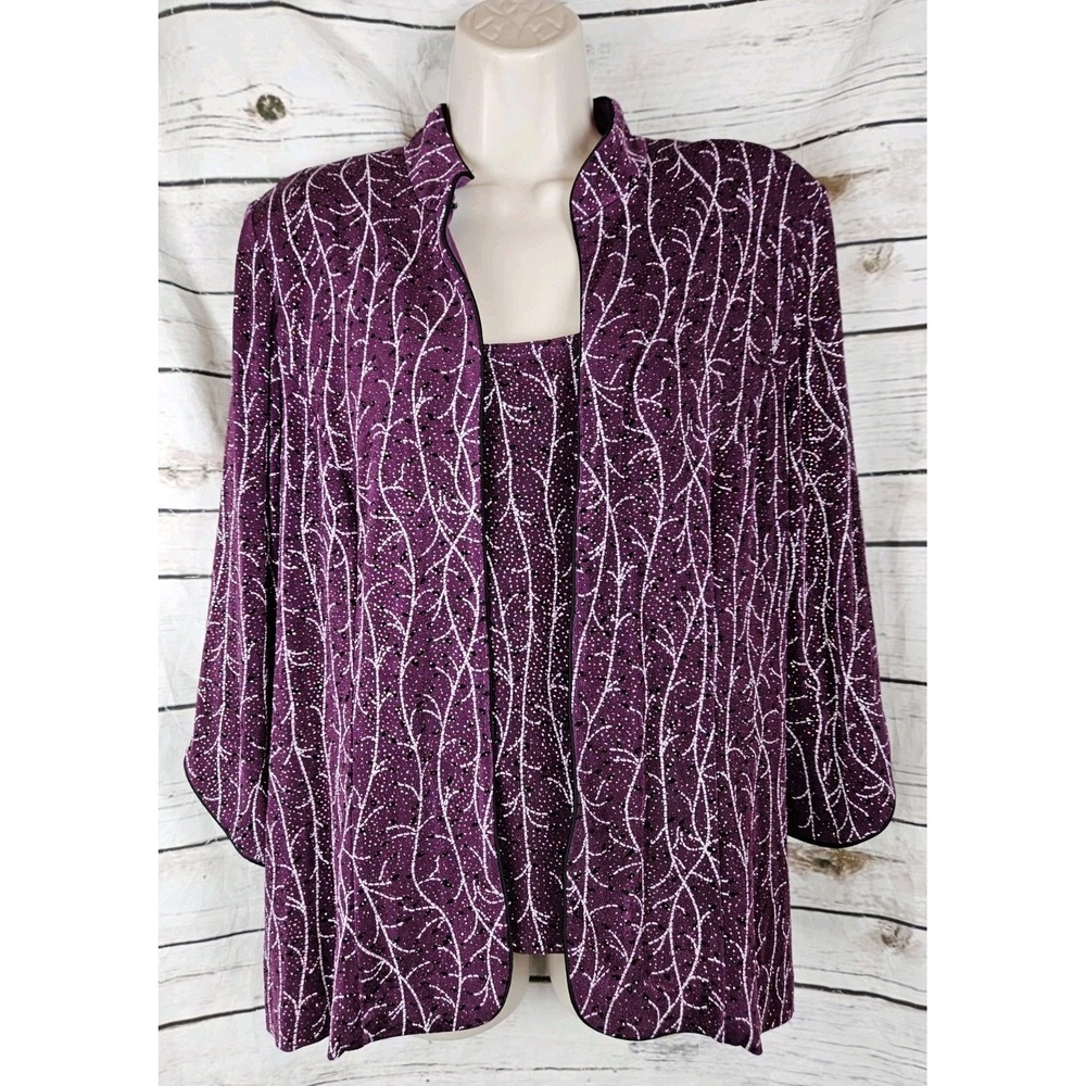 Alex Evenings Purple Sparkle Cardigan Tank Set XL Floral Holiday Cocktail Party
